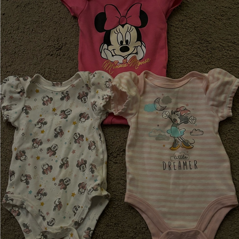 Disney Minnie Mouse Baby Girl Bodysuits, 3-Pack, Sizes 0-3 Months